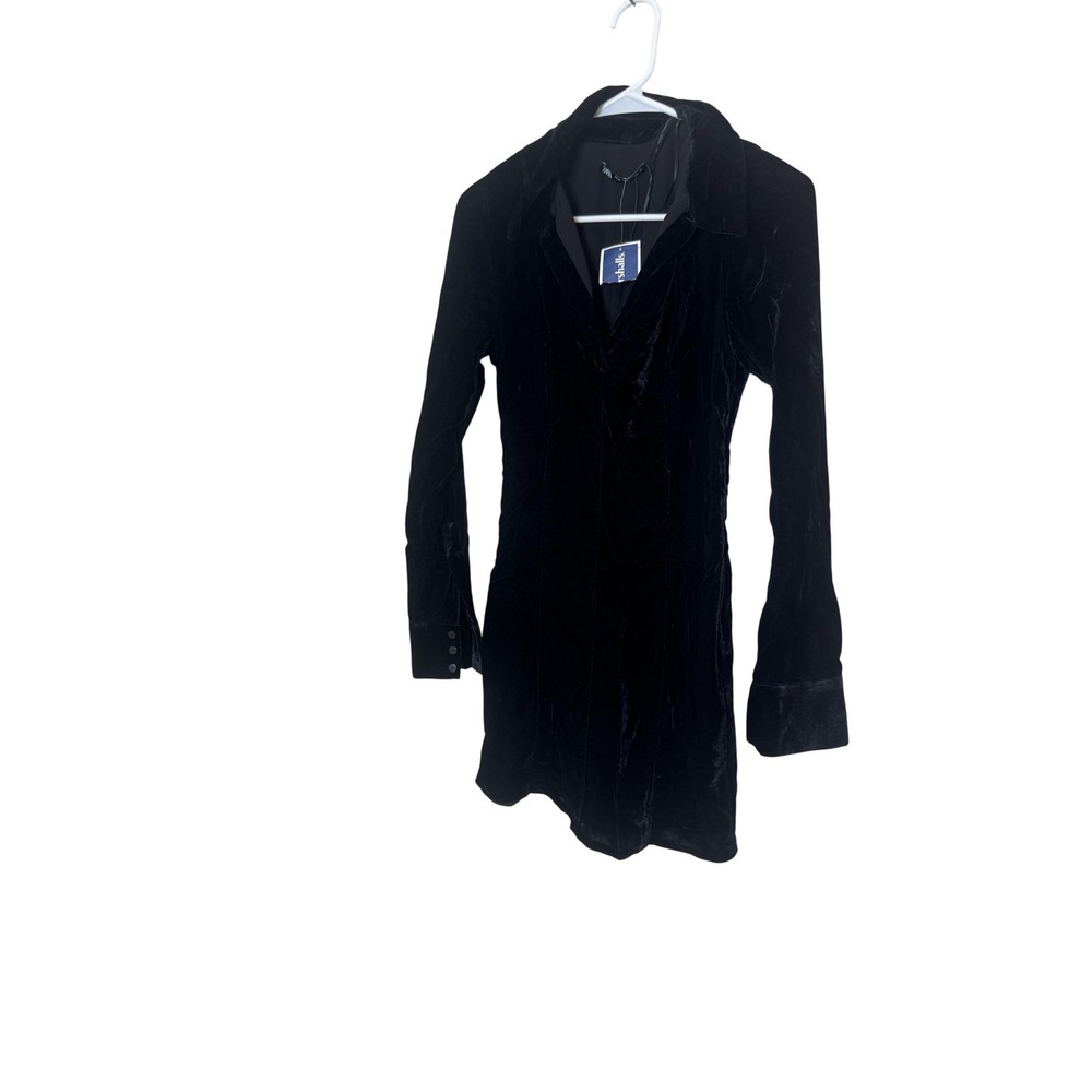 Zara Dress Womens XS Black Velvet Collared Button Front Mini Long Sleeve